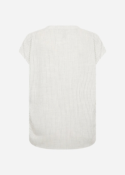Notched V-Neck Vertical Stripes Short Sleeve Top. Style SOYA41585