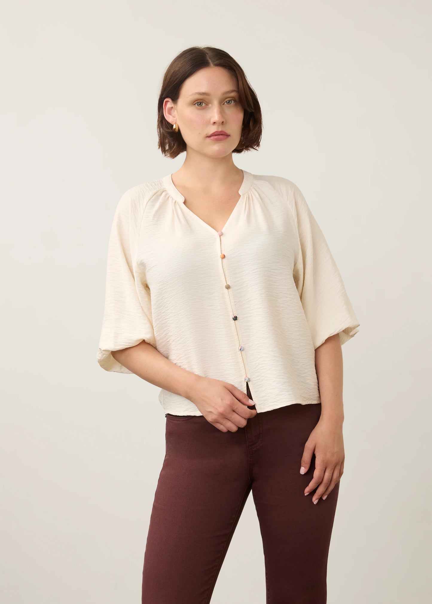 3/4 Sleeve Colorful Button Shirt. Style FD7304869