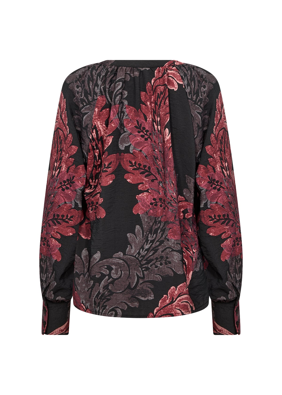 Black & Red Abstract Pattern V-Neck Button Front Top. Style SOYA4F41394
