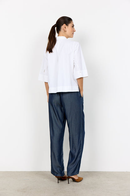 Concealed Button Up 1/2 Sleeve Cropped Top. Style SOYA41599