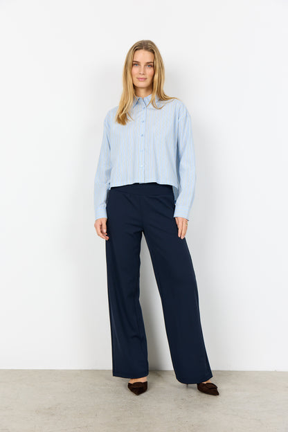 Vertical Stripes Long Sleeve Cropped Button Up Blouse. Style SOYA41608