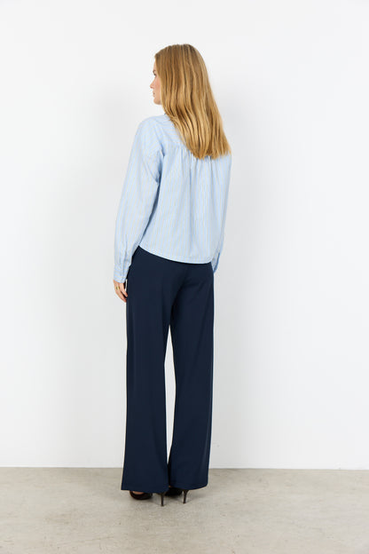 Vertical Stripes Long Sleeve Cropped Button Up Blouse. Style SOYA41608