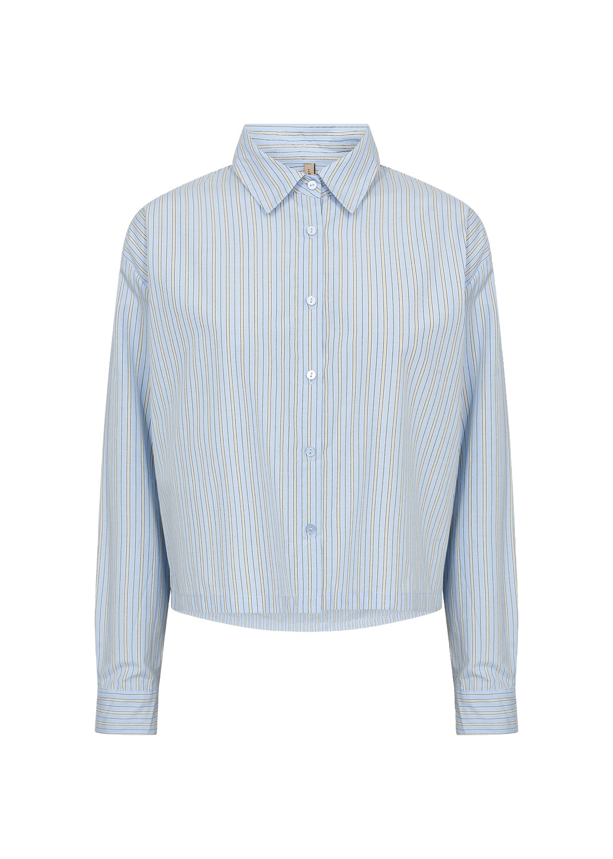Vertical Stripes Long Sleeve Cropped Button Up Blouse. Style SOYA41608