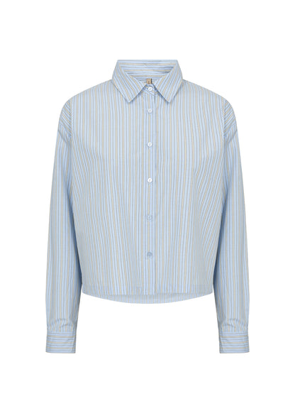Vertical Stripes Long Sleeve Cropped Button Up Blouse. Style SOYA41608