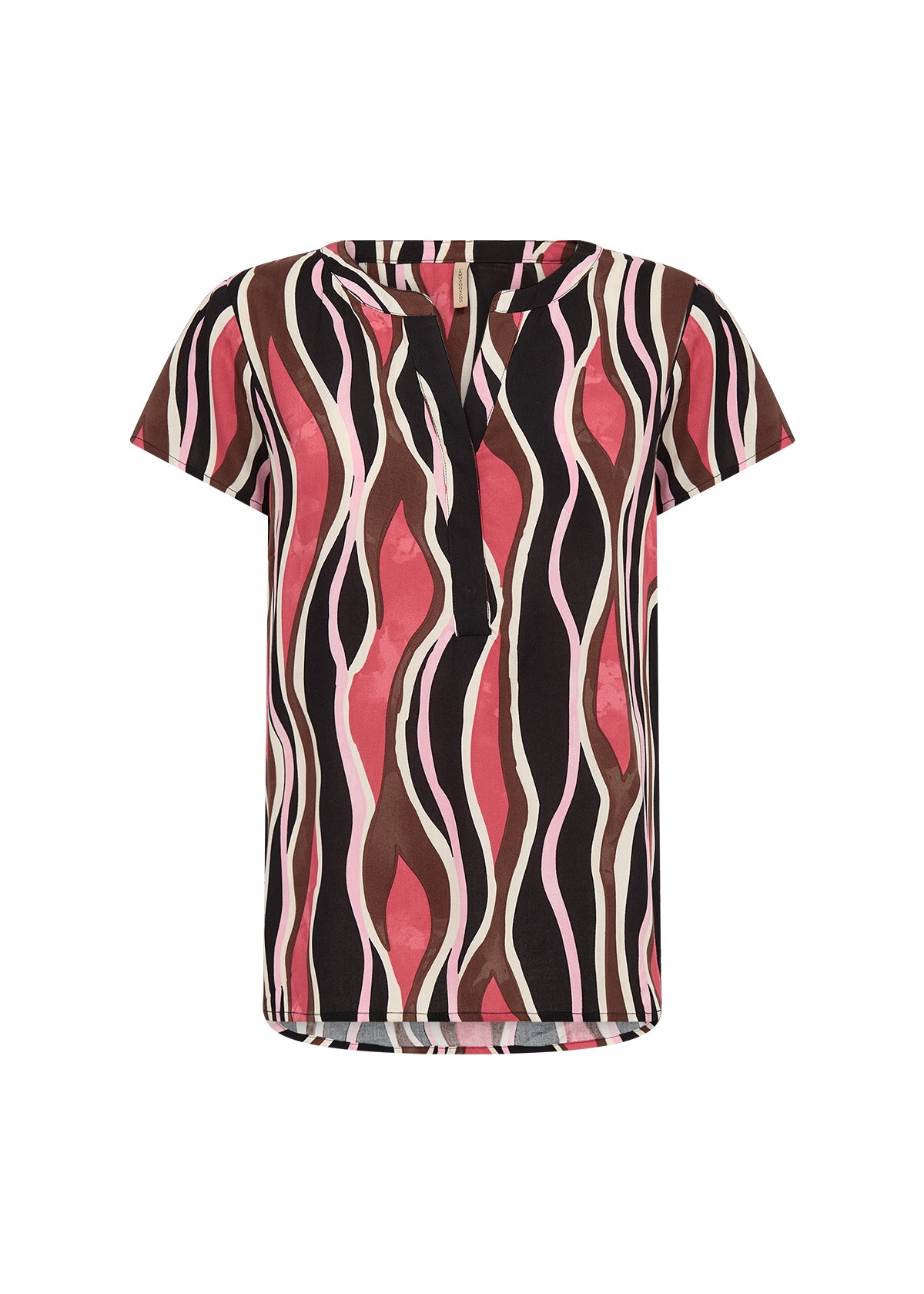Abstract Print Notch V-Neck with Hidden Buttons Lightweight Top. Style SOYA41647