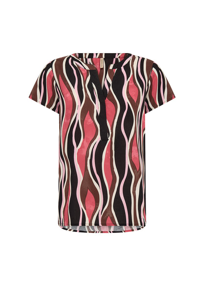Abstract Print Notch V-Neck with Hidden Buttons Lightweight Top. Style SOYA41647