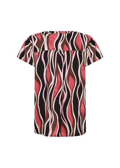 Abstract Print Notch V-Neck with Hidden Buttons Lightweight Top. Style SOYA41647