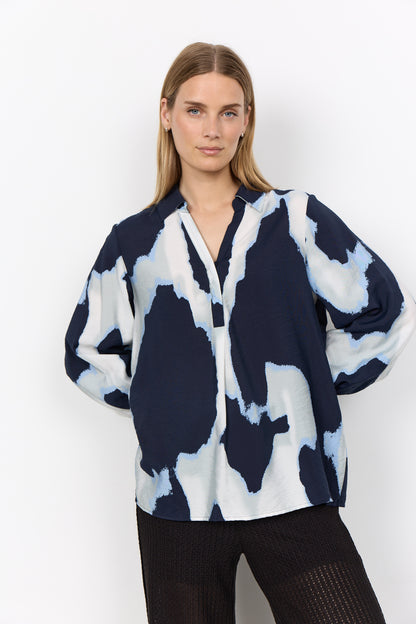 Collared Long Sleeve 1/2 Button Blouse. Style SOYA41880