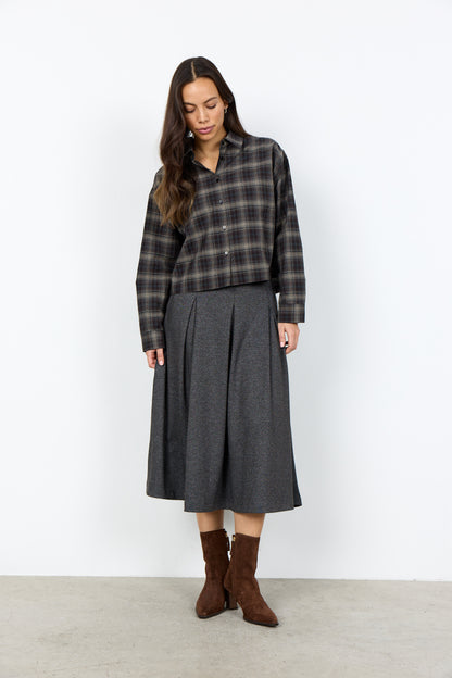 Cropped Length Long Sleeve Plaid Blouse. Style SOYA41927