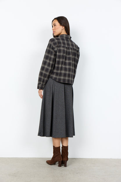 Cropped Length Long Sleeve Plaid Blouse. Style SOYA41927