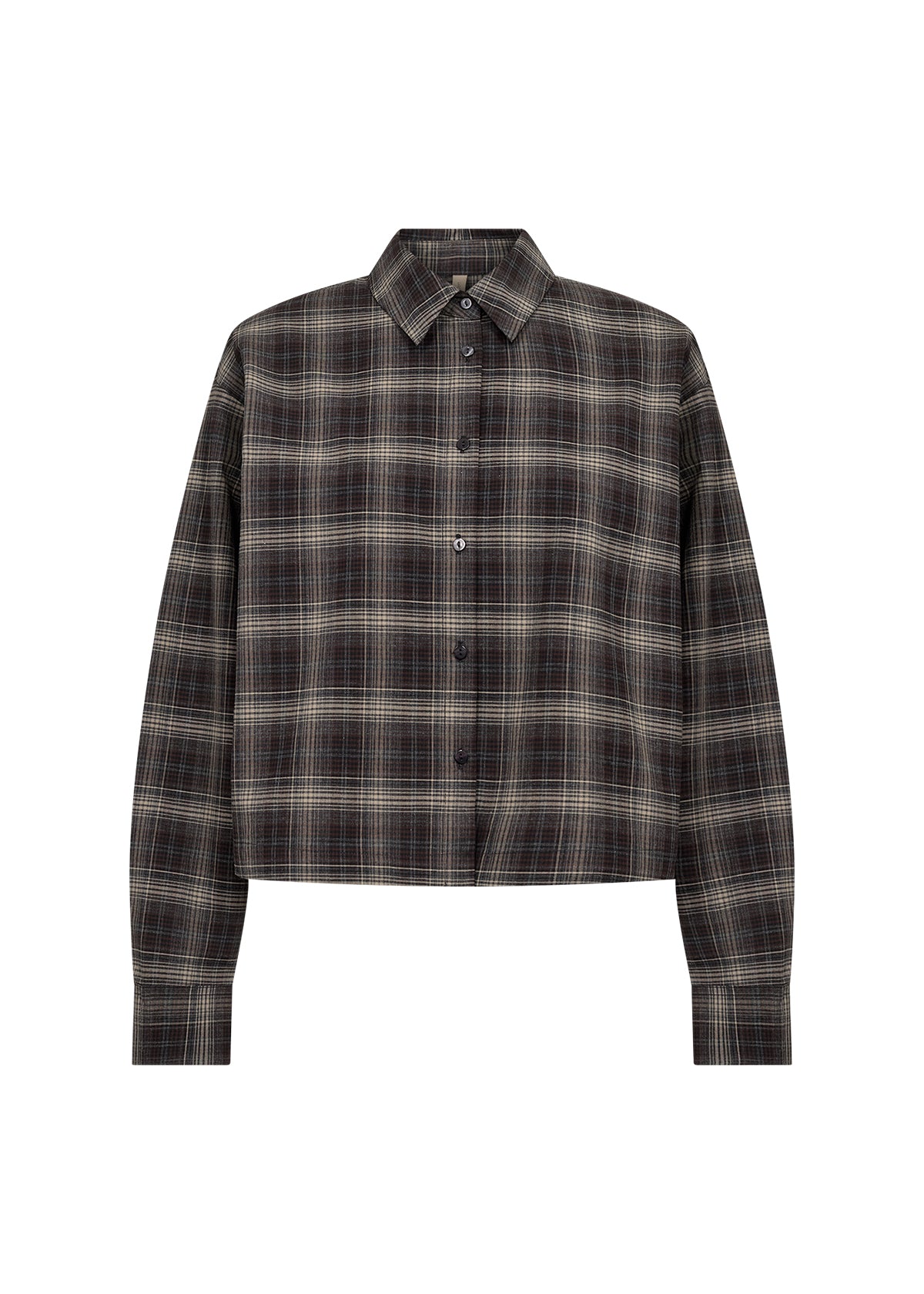 Cropped Length Long Sleeve Plaid Blouse. Style SOYA41927