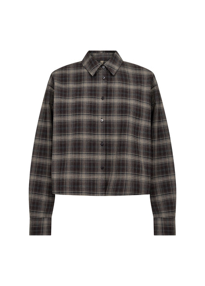 Cropped Length Long Sleeve Plaid Blouse. Style SOYA41927