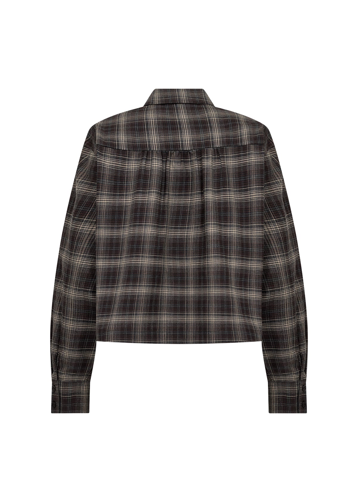 Cropped Length Long Sleeve Plaid Blouse. Style SOYA41927