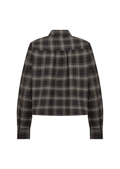 Cropped Length Long Sleeve Plaid Blouse. Style SOYA41927