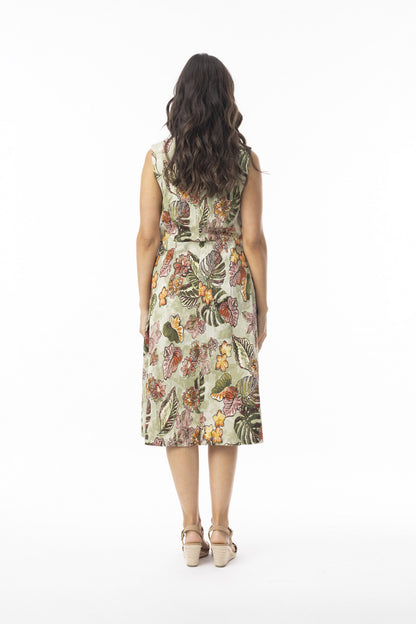 Tropical Floral Print Sleeveless Midi Dress. Style ORI20-110