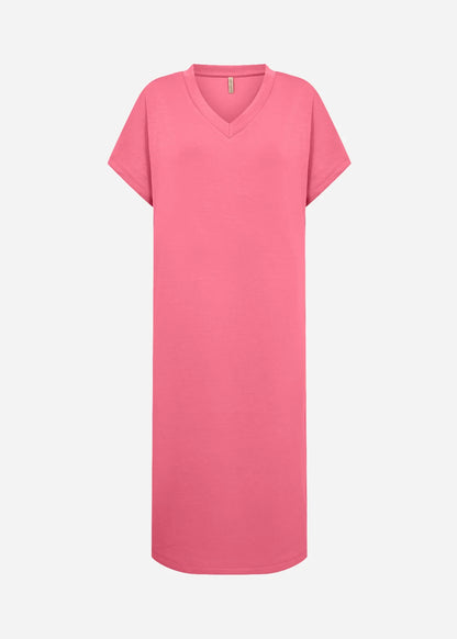 V-Neck Drop Shoulder Soft Stretch Fabric Midi Dress. Style SOYA27539