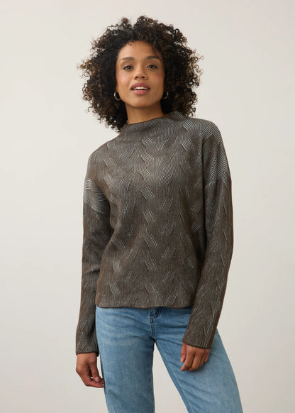 Long Sleeve Funnel Neck Textured Fabric Sweater. Style FD1048314