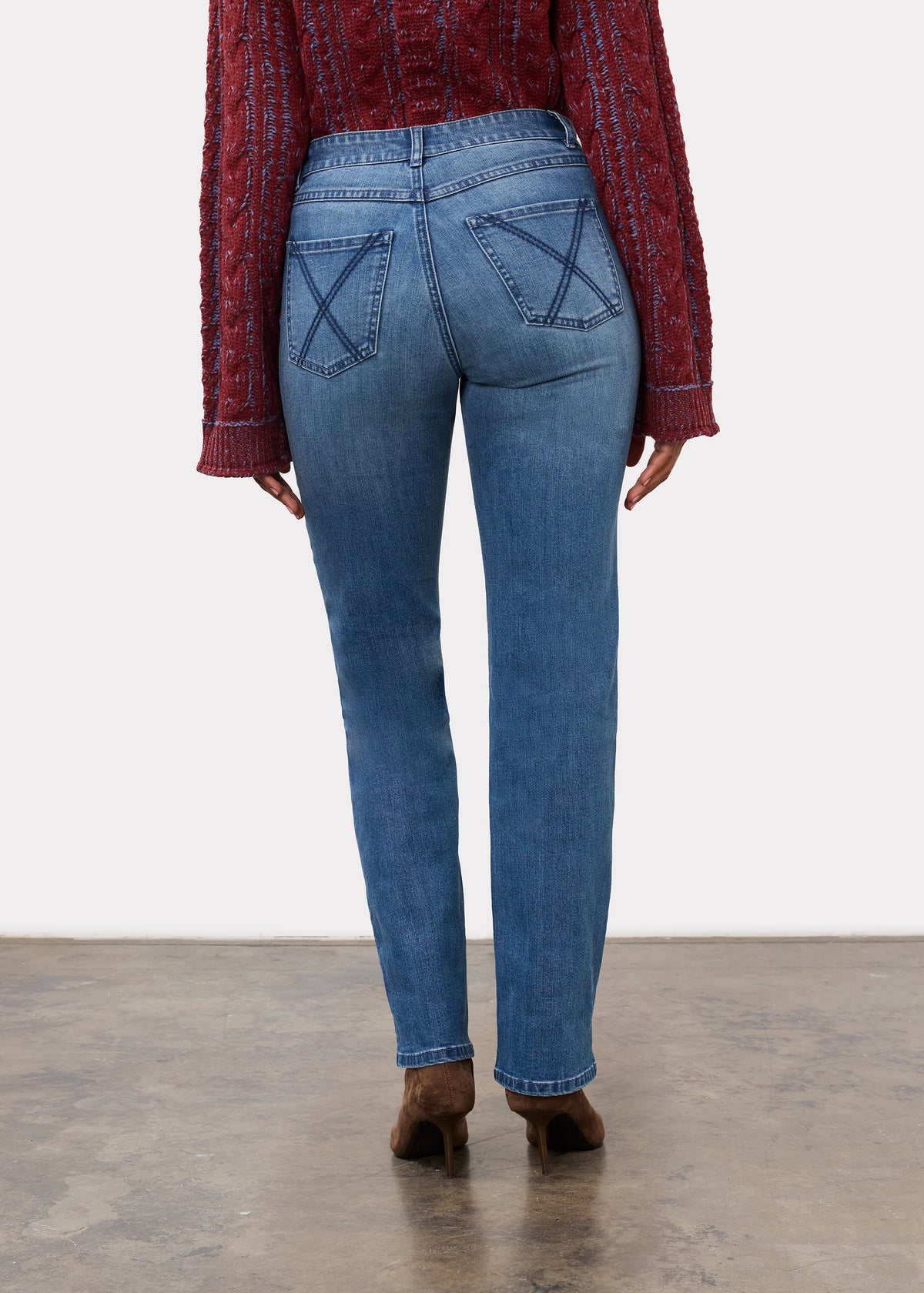 Christina Straight Leg Geometric Applique Statement Jeans. Style FD5153779