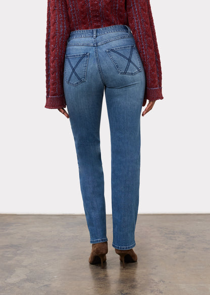 Christina Straight Leg Geometric Applique Statement Jeans. Style FD5153779