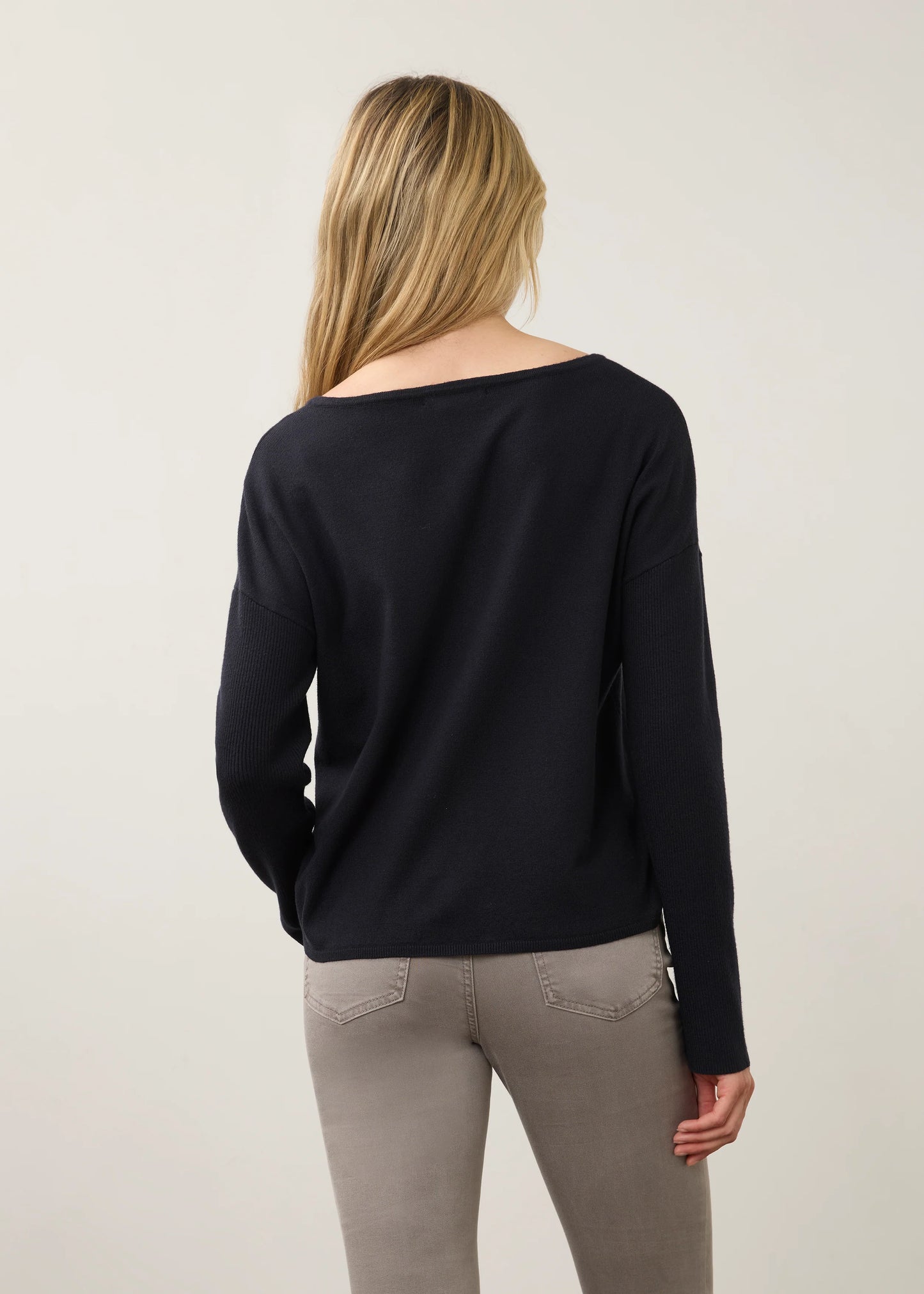 Notch Neck Statement Buttons Ribbed Sleeve Sweater. Style FD1056212