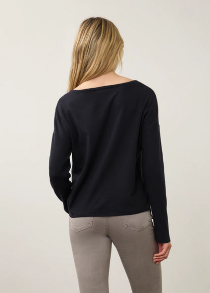 Notch Neck Statement Buttons Ribbed Sleeve Sweater. Style FD1056212