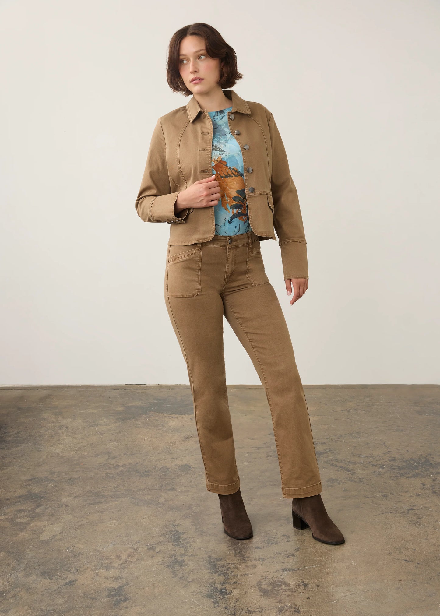 Button Front Contoured Waist Utility Jacket. Style FD10022511