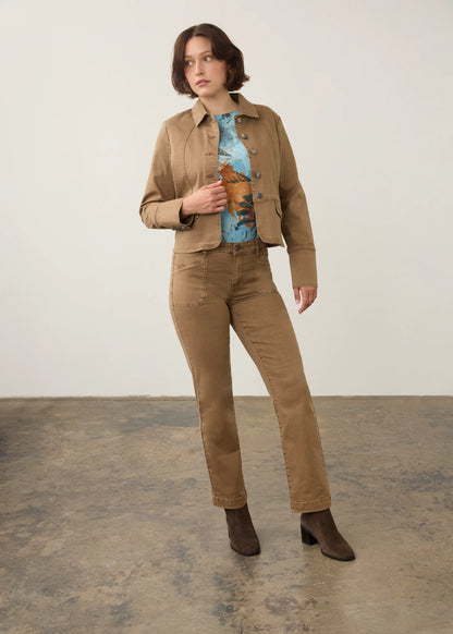 Button Front Contoured Waist Utility Jacket. Style FD10022511