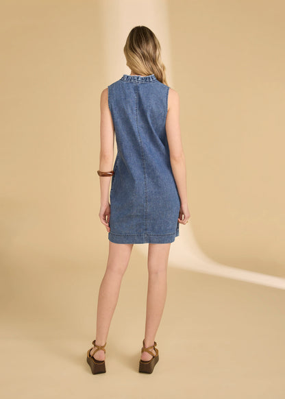 Detailed V-Neck & Sleeveless Denim Mini Dress. Style FD7904992
