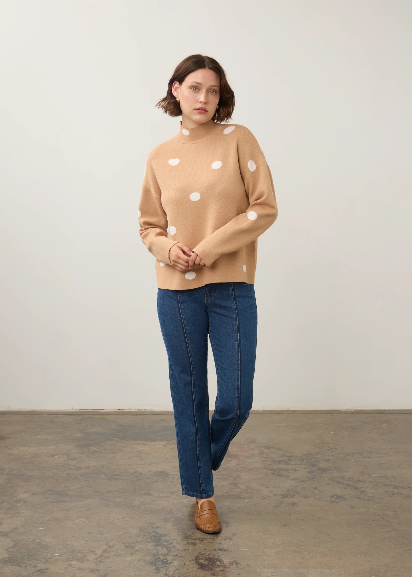 Mock Neck Long Sleeve Printed Sweater. Style FD1301535
