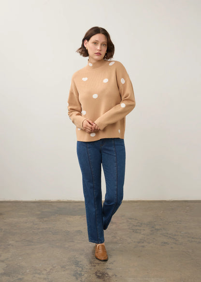 Mock Neck Long Sleeve Printed Sweater. Style FD1301535