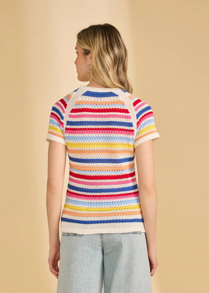 Colourful Stripes Crochet Short Sleeve Top. Style FD1119314