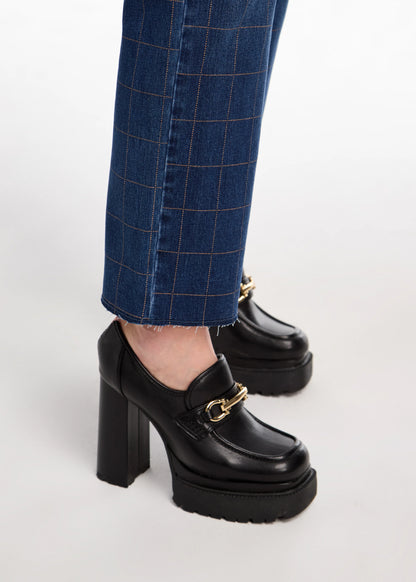 Christina Straight Ankle Grid Print Jean. Style FD5244779