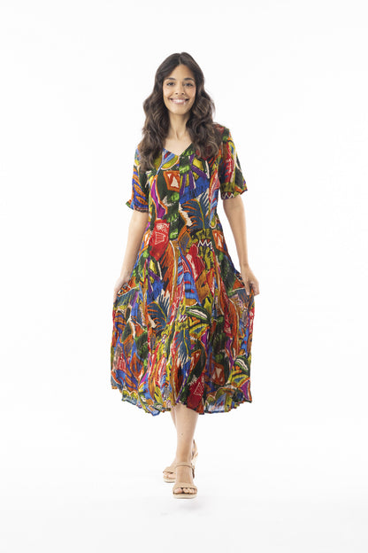 Fit & Flare Back Tie Short Sleeve "Torgua" Print Dress. Style ORI91-257