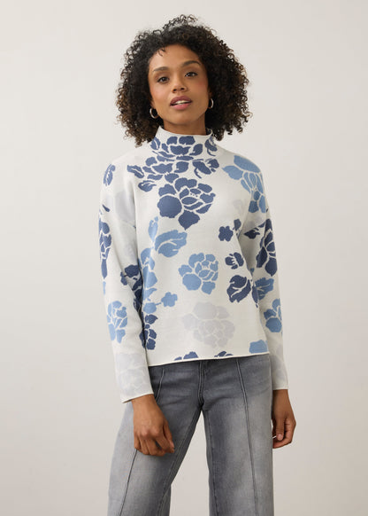 Mock Neck Long Sleeve Printed Sweater. Style FD1301535