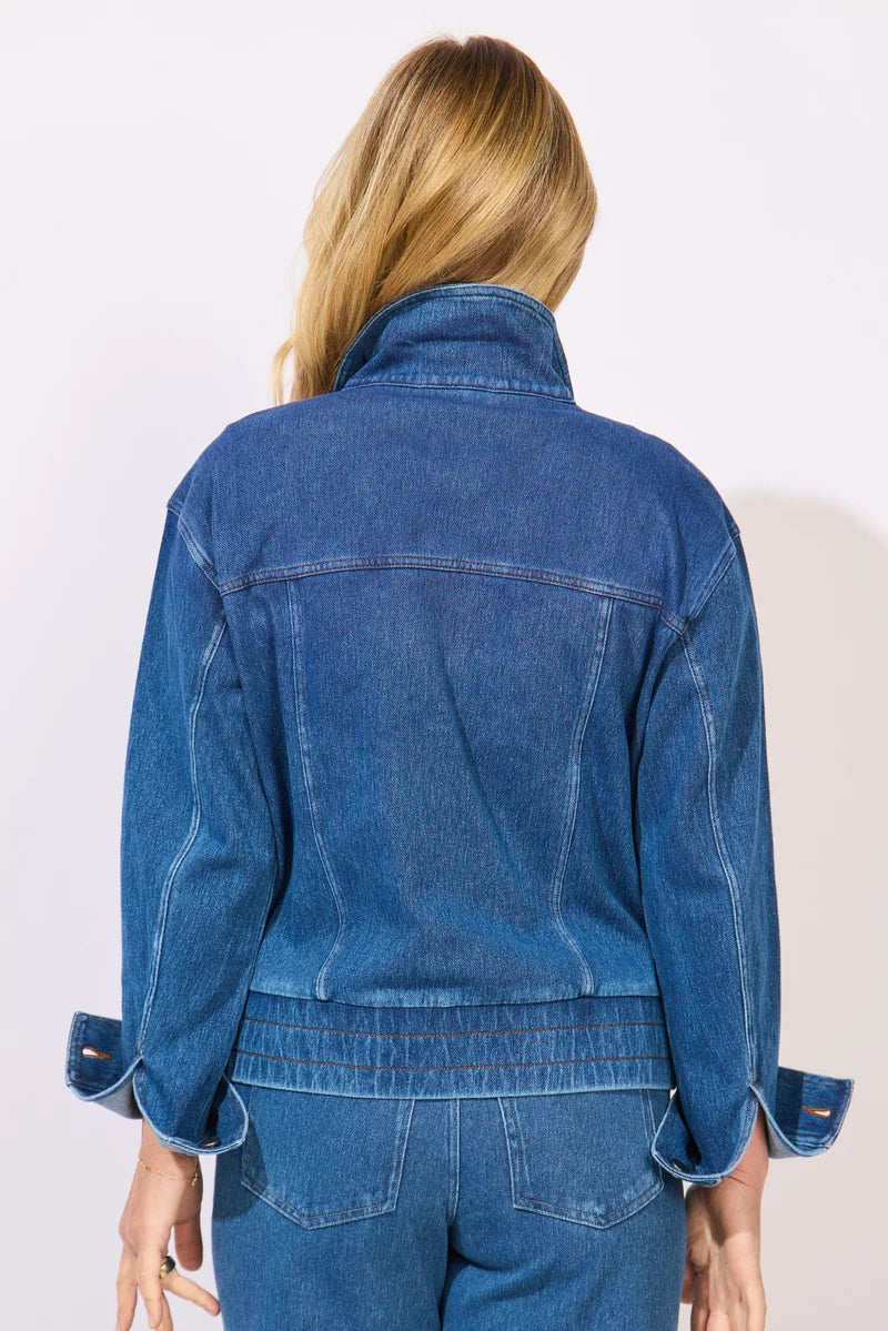 Knit Denim Boundless Denim Collared Jacket. Style ESC54048
