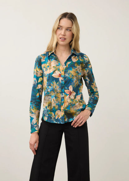 Floral Print Collared Button Front Top. Style FD7902623