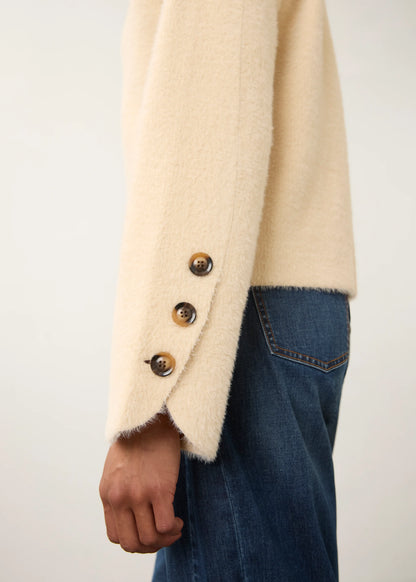 Collarless Fuzzy Knit Button Front Jacket. Style FD10047431