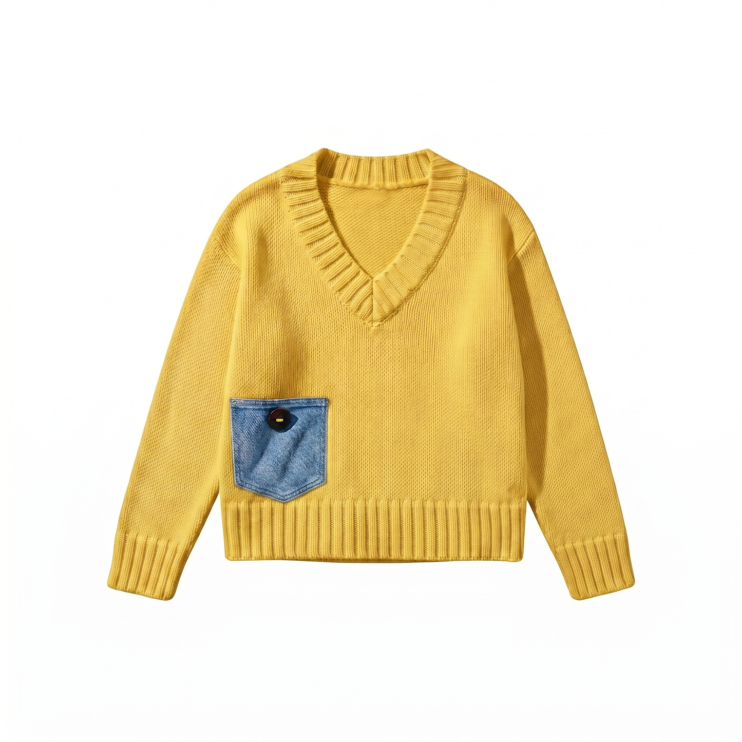 Heavy Knit Denim Patch Pocket V-Neck Sweater. Style SHNP5604