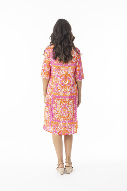 Round Neck Keyhole Back Short Sleeve Dress. Style ORI10-078