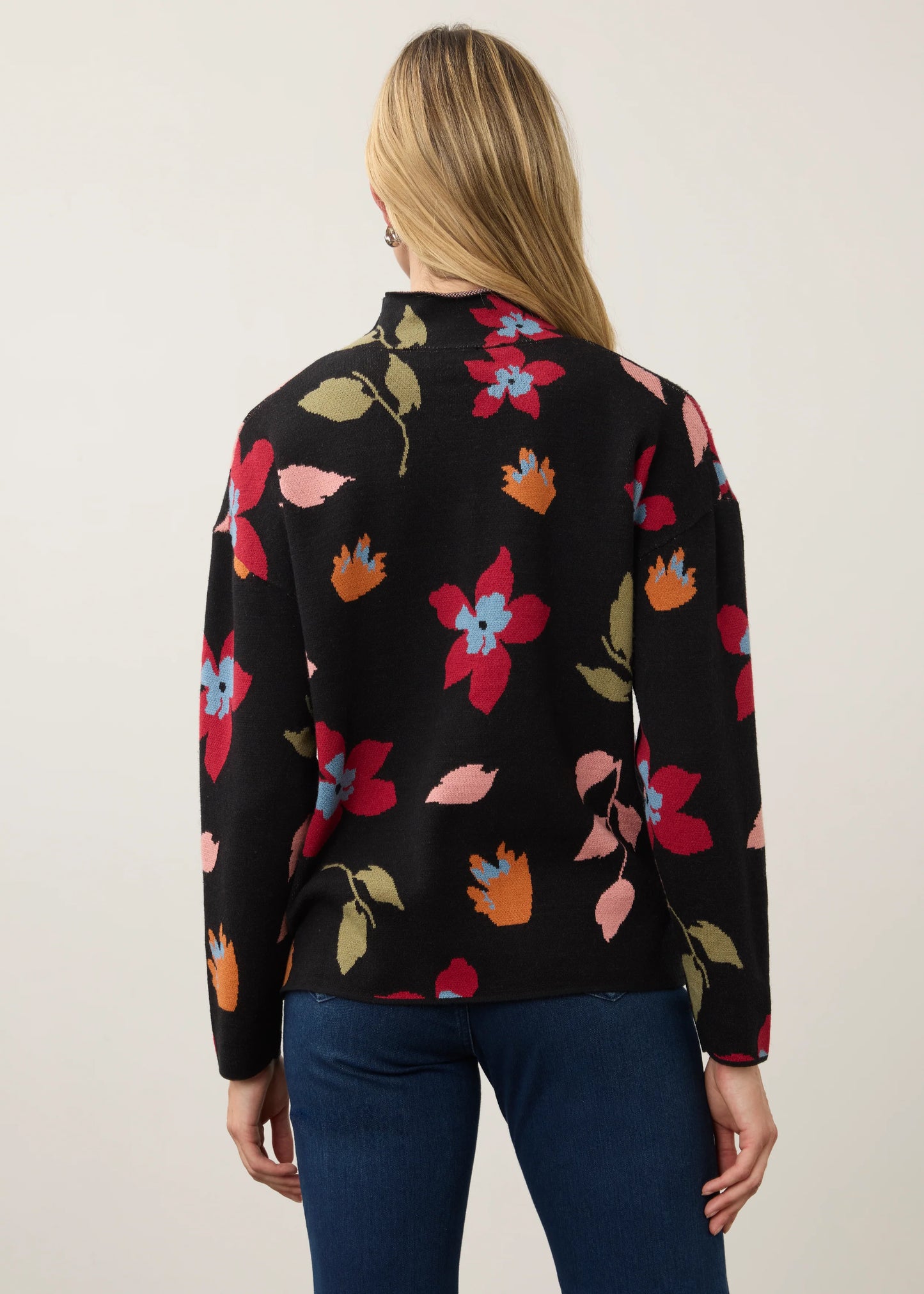 Mock Neck Long Sleeve Printed Sweater. Style FD1301535