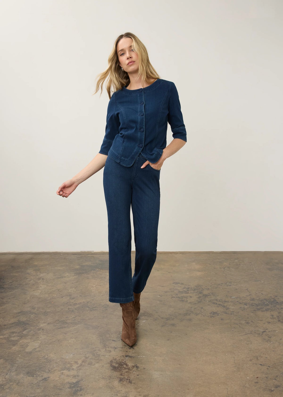 Lightweight Button Front Denim Look Jacket. Style FD7023131