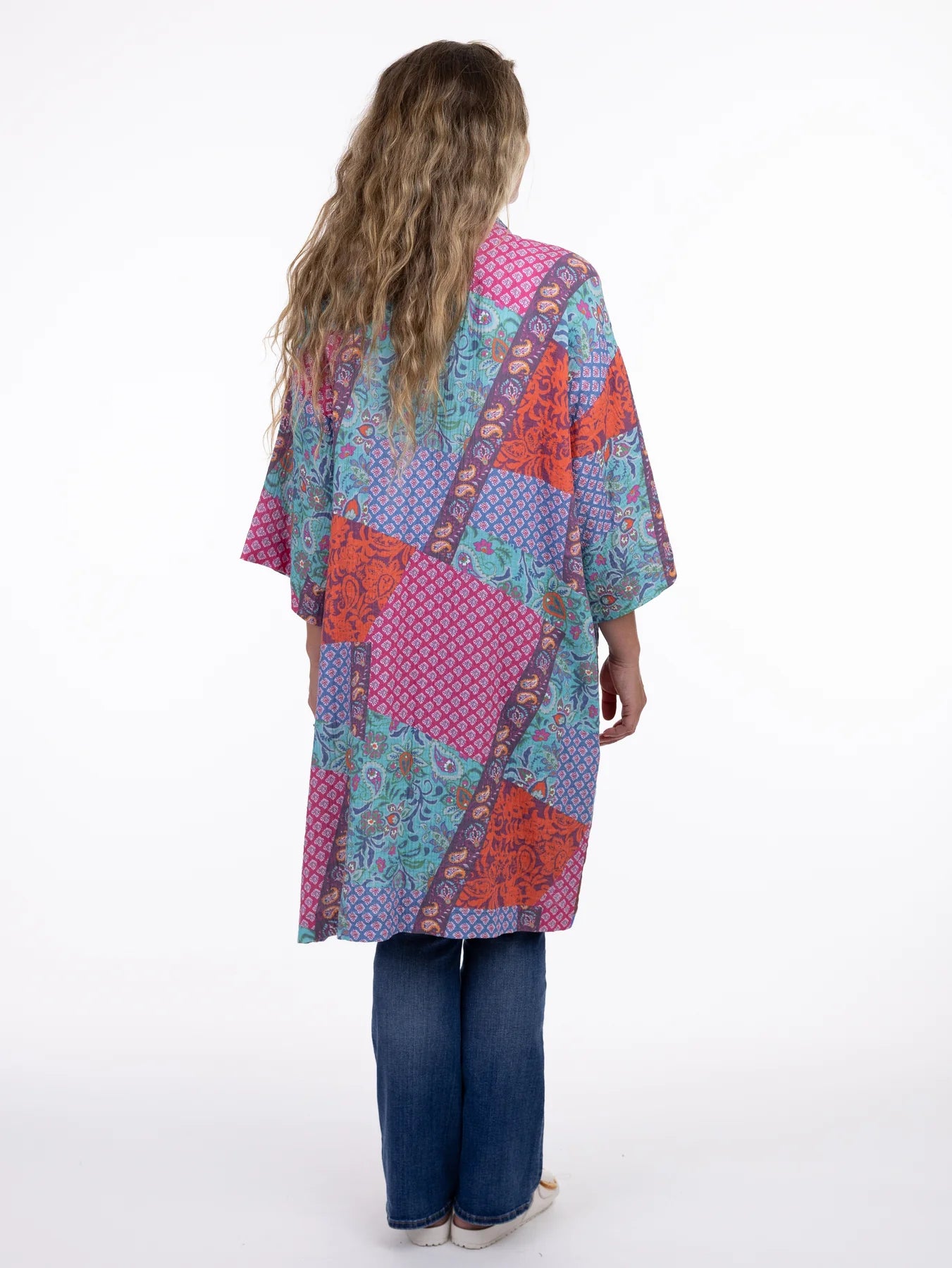 Cotton Abstract Print Long Length Cardigan. Style SHNP5820