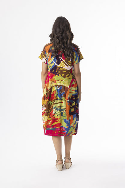 Abstract Print Short Sleeve Bubble Silhouette Dress. Style ORI20-151