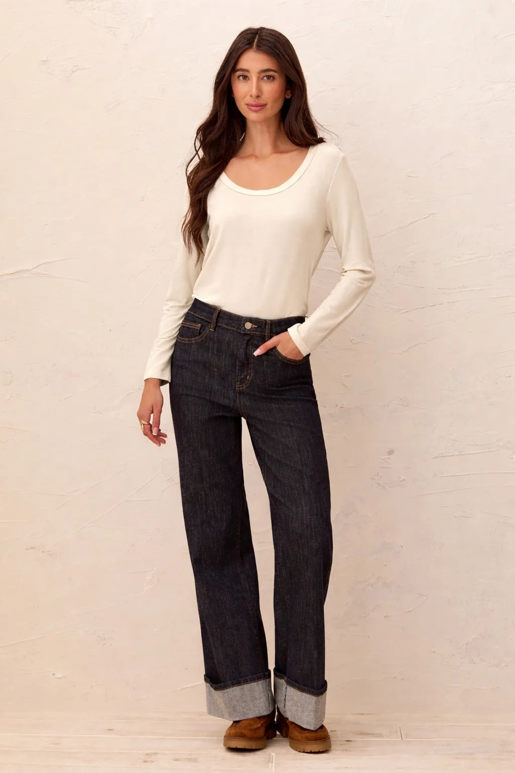 Soft French Terry Scoop Neck Long Sleeve Top. Style TR5895O-2422
