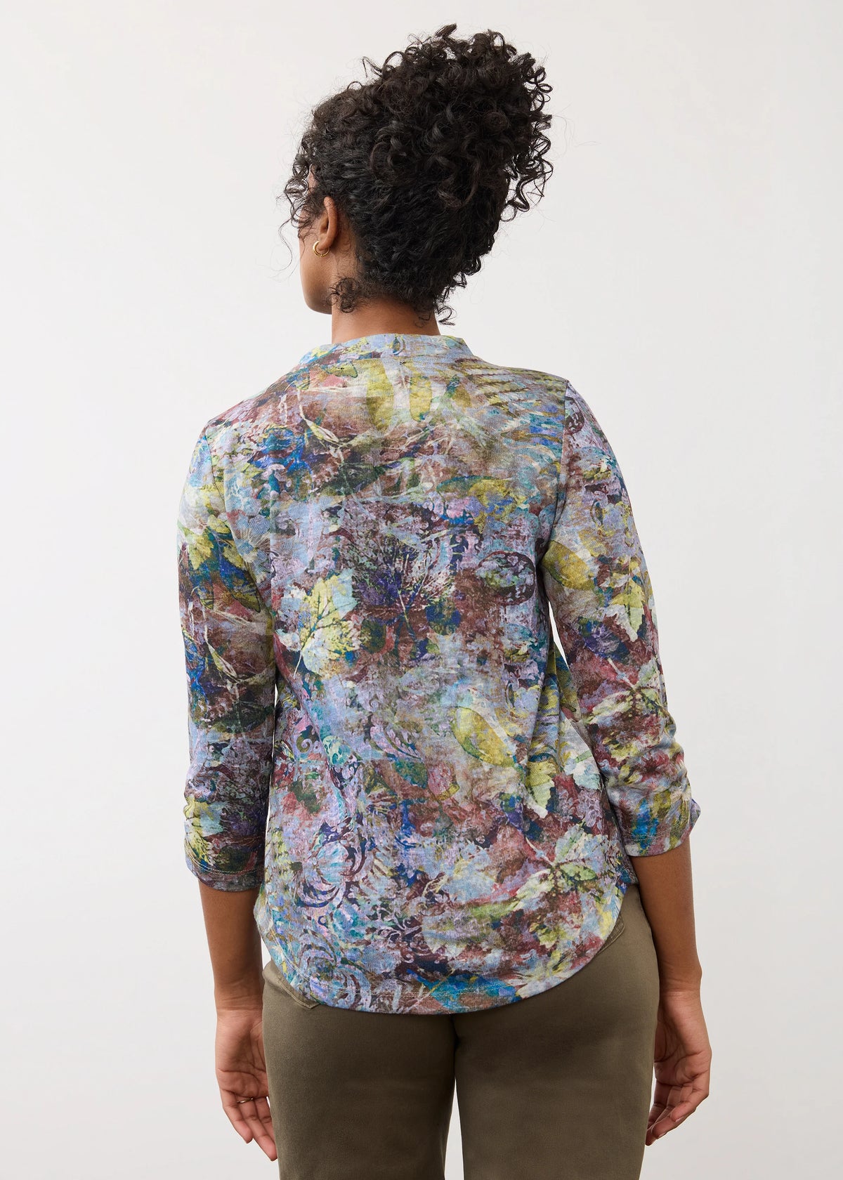 V-Neck Pleated Front 3/4 Sleeve Top. Style FD3740451