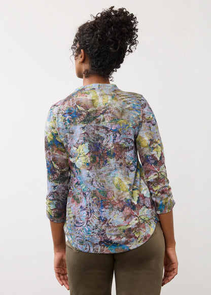 V-Neck Pleated Front 3/4 Sleeve Top. Style FD3740451