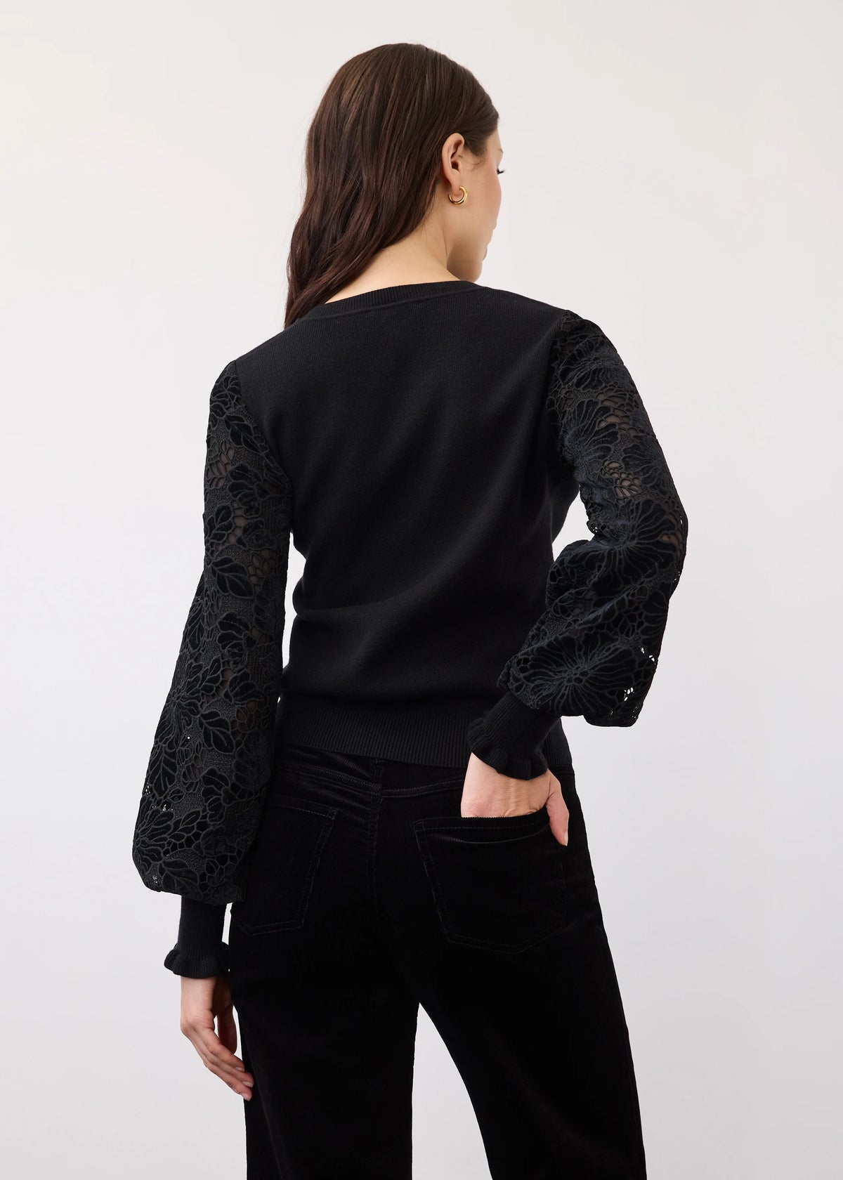 Velvet Cutout Sleeves Sweater. Style FD10015203