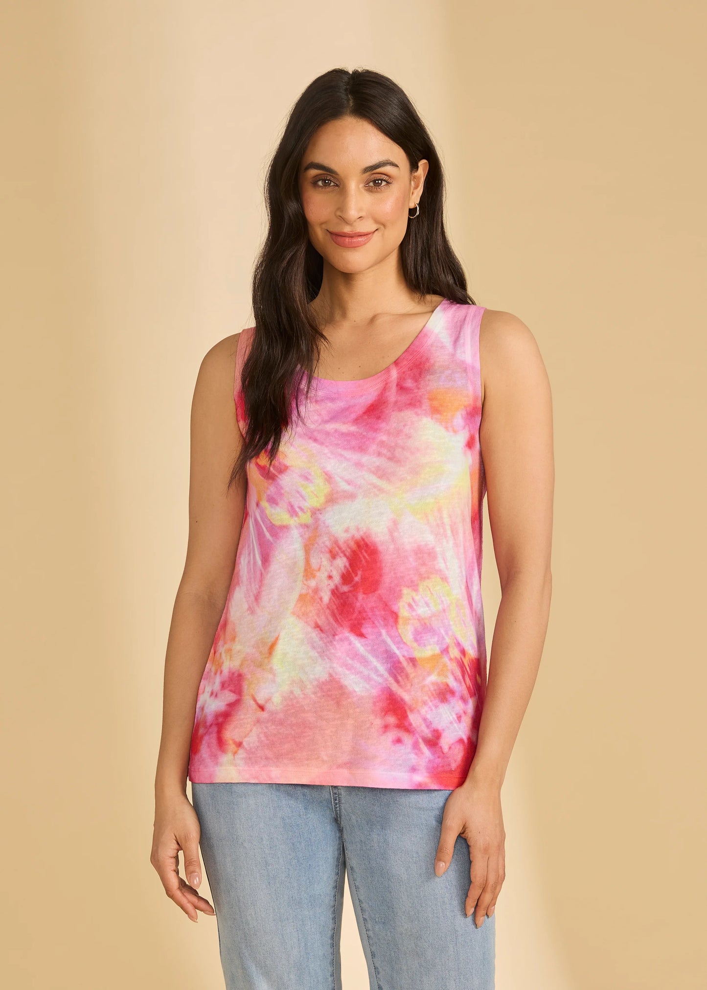 Scoop Neck Tye Dye Print Sleeveless Top. Style FD3989451