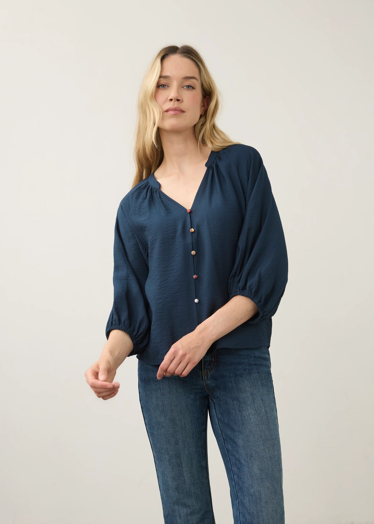 3/4 Sleeve Colorful Button Shirt. Style FD7304869