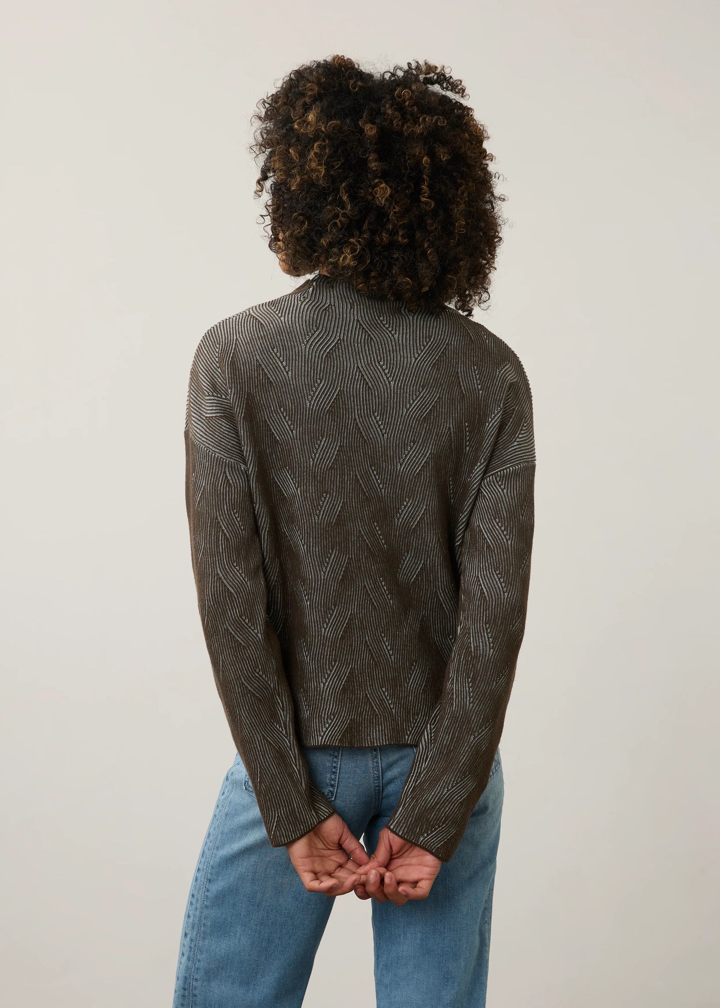 Long Sleeve Funnel Neck Textured Fabric Sweater. Style FD1048314